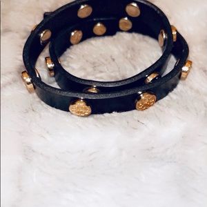Tory Burch Double-Wrap Logo Stud Gold Wrap Bracelet PERFECT CONDITION